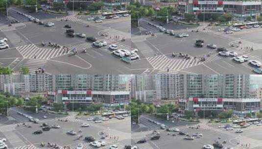 衡阳市衡成广场十字路口道路交通航拍视角高清在线视频素材下载
