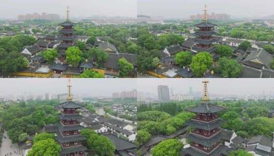 苏州寒山寺中式建筑旅游景点航拍高清在线视频素材下载