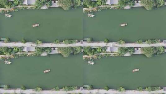 俯瞰古建筑群湖泊桥梁游船高清在线视频素材下载