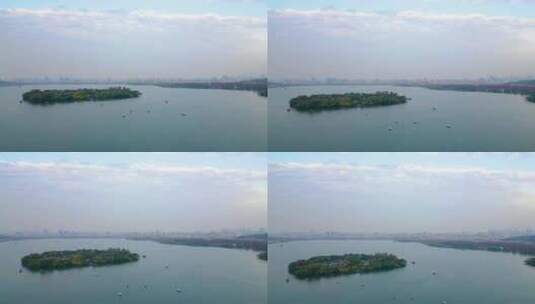 杭州西湖景区三潭印月小瀛洲风景航拍高清在线视频素材下载