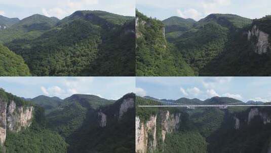 张家界大峡谷玻璃桥、峡谷电梯、峡谷风貌高清在线视频素材下载