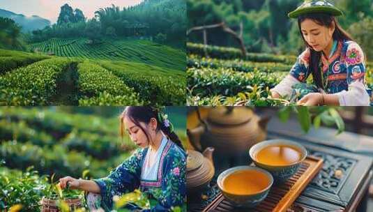 合集 一壶好茶的由来 原生态茶园 采茶女高清在线视频素材下载