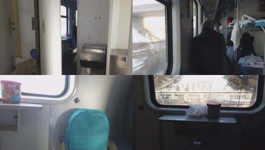 绿皮火车 男子在火车卧铺车厢看向窗外高清在线视频素材下载