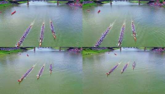 河上龙舟比赛航拍画面高清在线视频素材下载