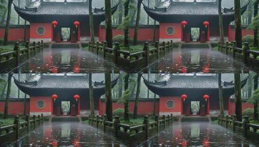 浙江杭州寺庙雨后中国风古建筑风景视频高清在线视频素材下载