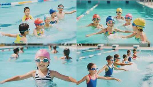 游泳小朋友玩水假期高清在线视频素材下载