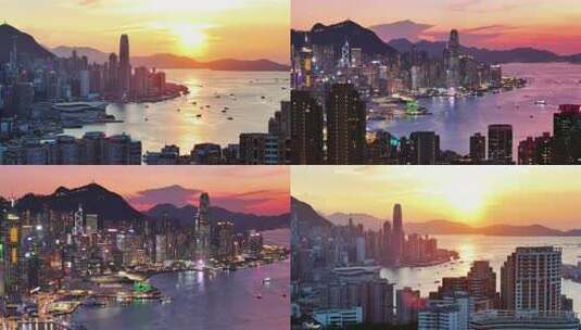 香港夜景航拍合集高清在线视频素材下载