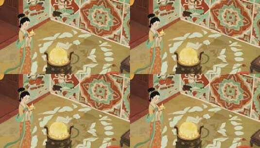 古风女子持烛室内场景高清在线视频素材下载