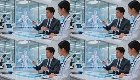 医生实验室探讨虚拟人体结构高清在线视频素材下载