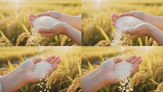 手捧大米的稻田场景高清在线视频素材下载