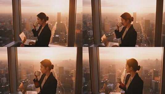 商务女性城市剪影励志成功人物视频高清在线视频素材下载