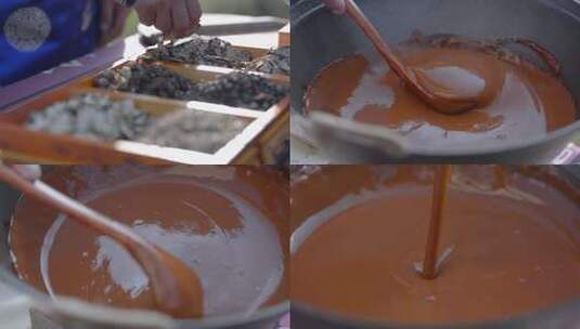 少数民族老人熬制中药材高清在线视频素材下载