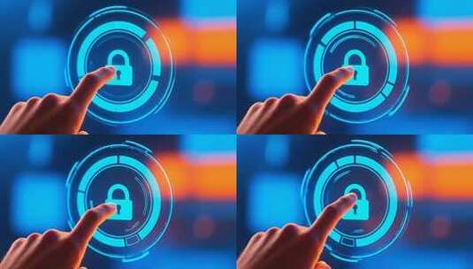 手指点击虚拟安全锁画面高清在线视频素材下载