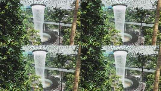 新加坡樟宜机场瀑布与网红小火车高清在线视频素材下载