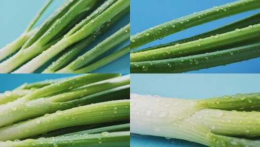 带水珠的大葱特写高清在线视频素材下载