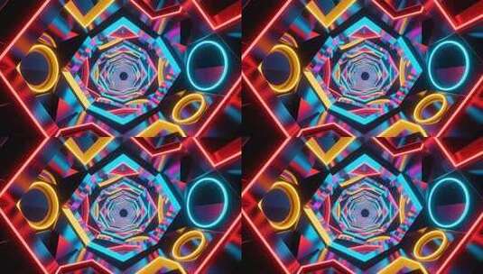 几何建筑空间抽象艺术浪漫梦幻霓虹隧道4K高清在线视频素材下载