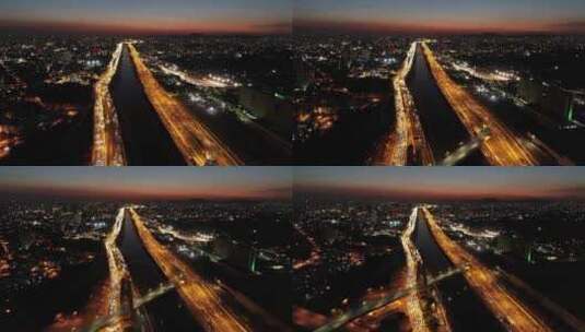 市中心的夜间城市景观高清在线视频素材下载