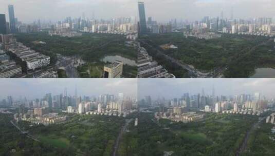 深圳新区航拍高楼大厦大树街道马路大远景高清在线视频素材下载