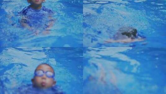露天游泳池儿童游泳玩耍高清在线视频素材下载