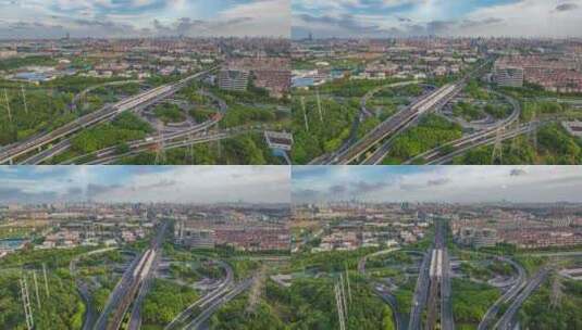 航拍上海外环高速蕴川公路立交桥城市延时高清在线视频素材下载