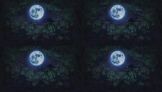 唯美大海上升月亮白月光蓝色夜空圆月高清在线视频素材下载