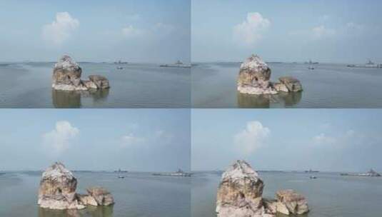 鄱阳湖蛤蟆石航拍视频高清在线视频素材下载