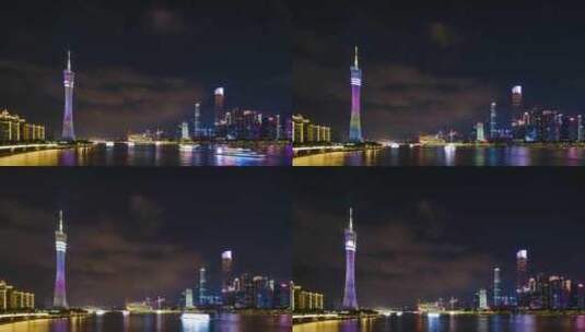 广州珠江新城夜景现代化城市灯火辉煌延时高清在线视频素材下载