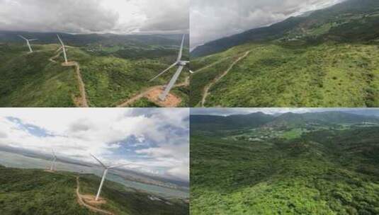 fpv穿越机航拍风车山风力发电风车高清在线视频素材下载