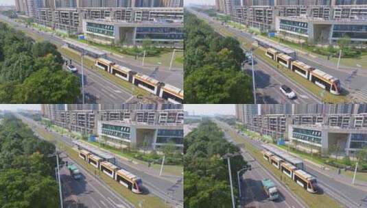 武汉车都T1有轨电车进站高清在线视频素材下载