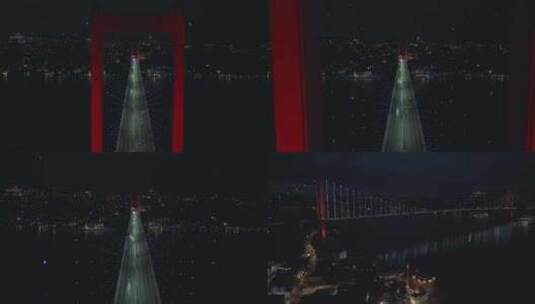 航拍土耳其伊斯坦布尔博斯普鲁斯海峡大桥高清在线视频素材下载