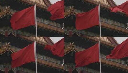 天安门上飘动的红旗高清在线视频素材下载