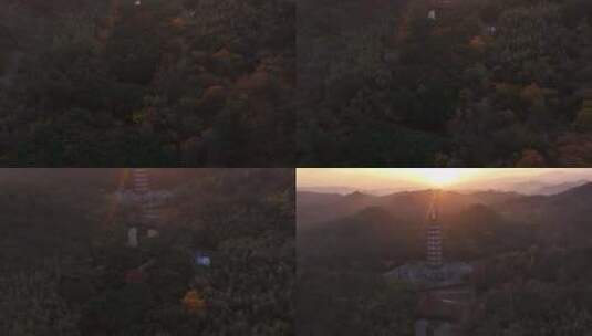 新昌大佛寺栖光净寺万佛塔日出航拍高清在线视频素材下载