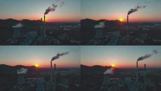 夕阳下热力发电厂高清在线视频素材下载