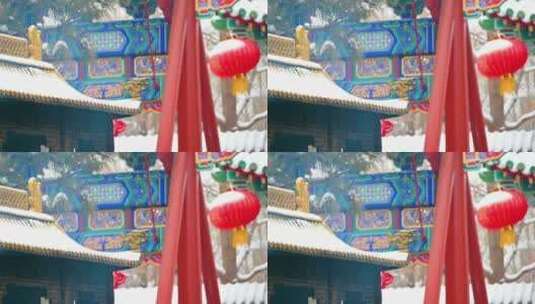 北京冬季下雪天烧香庙宇风光高清在线视频素材下载