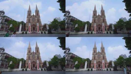 广州圣心大教堂延时建筑风光高清在线视频素材下载