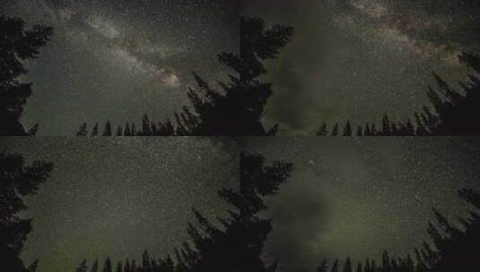 森林前景星空延时摄影高清在线视频素材下载