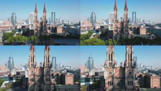 宁波市天一广场天主教堂城市环境高清在线视频素材下载