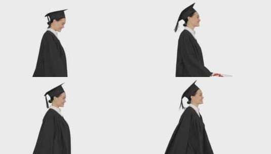 身着毕业礼服女学生在走路高清在线视频素材下载