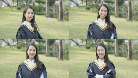 女生穿着毕业礼服微笑的特写镜头高清在线视频素材下载