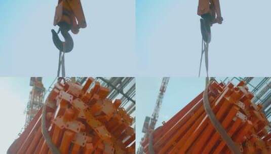 吊车视频工地吊装建筑货物挂钩特写高清在线视频素材下载