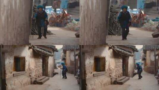 云南农村视频西南农村彝族老年妇女高清在线视频素材下载