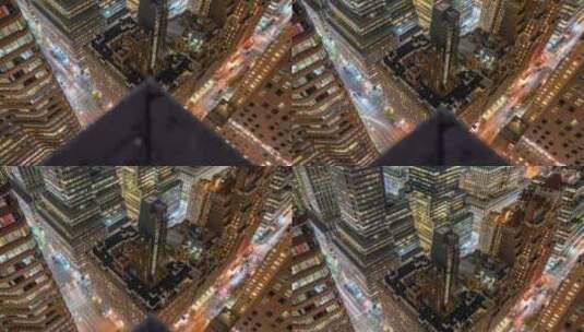 航拍夜晚城市的高楼和车流高清在线视频素材下载