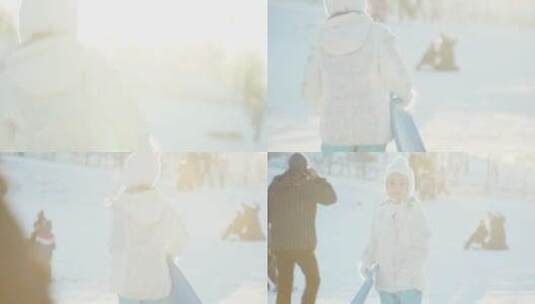 女孩在雪地玩耍高清在线视频素材下载
