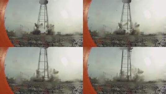 一座旧水塔被炸毁 的视频高清在线视频素材下载