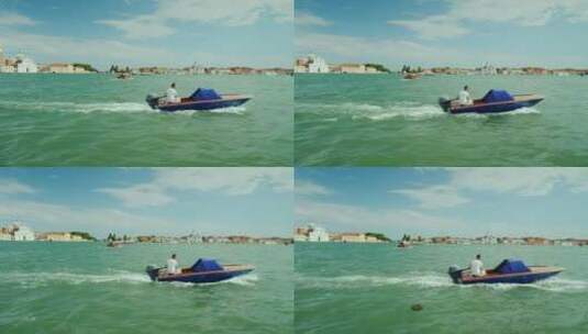 威尼斯泻湖上的快艇高清在线视频素材下载