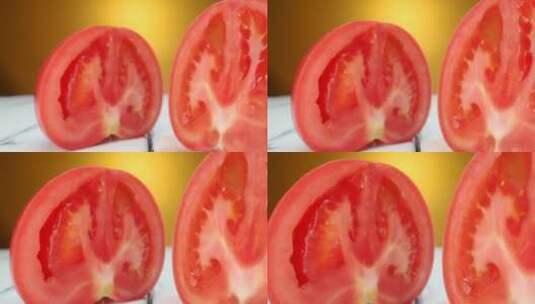 切开的新鲜西红柿局部特写高清在线视频素材下载