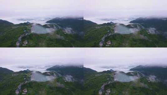 航拍云雾中的安吉天池高清在线视频素材下载