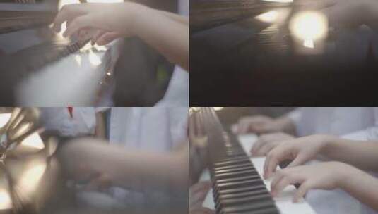 原创唯美小学生学生四手联弹户外弹钢琴键手高清在线视频素材下载