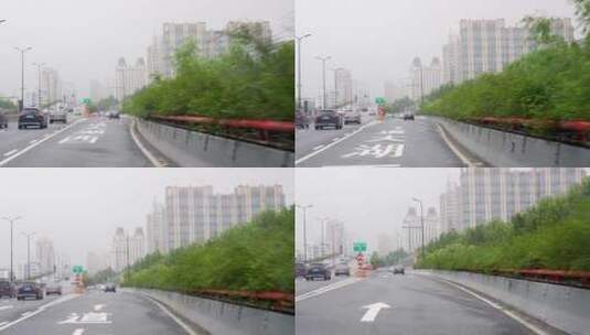 驾驶汽车行驶在杭州主城区中河高架望仙楼阁高清在线视频素材下载