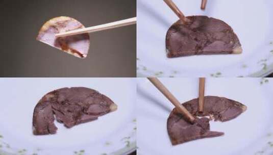【镜头合集】筷子夹起一片熟食卤肉  (1)高清在线视频素材下载